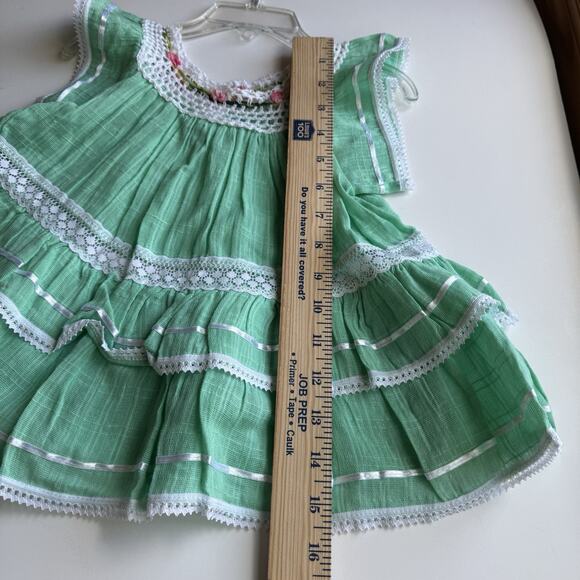 Toddler Baby Girl Mexican Dress Size 1 Handmade Crochet Tiered Peasant Lace Trim - Picture 2 of 5